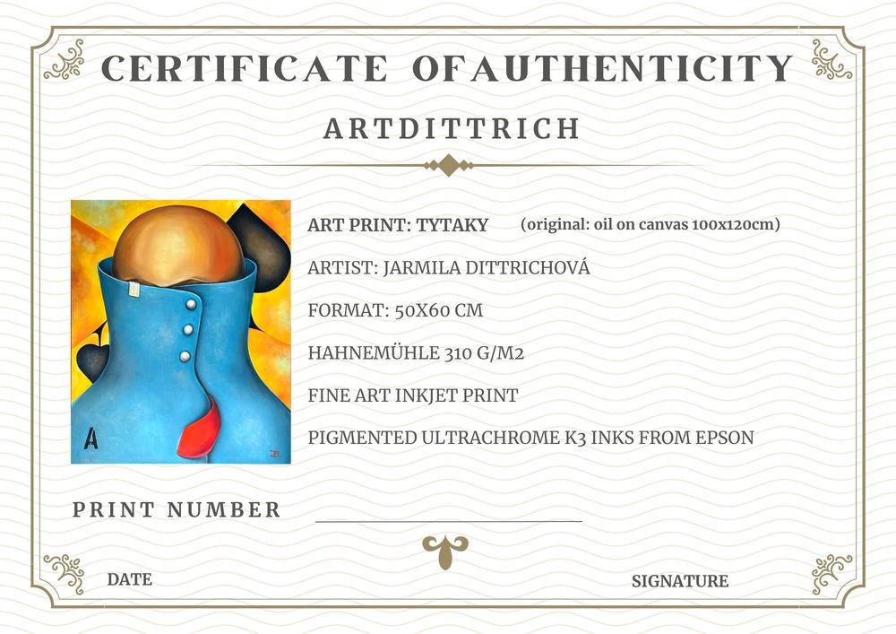 Certifikát pravosti uměleckého tisku pro motiv Eso A.