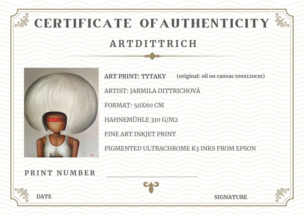 Certifikát pravosti uměleckého tisku pro motiv Emil.