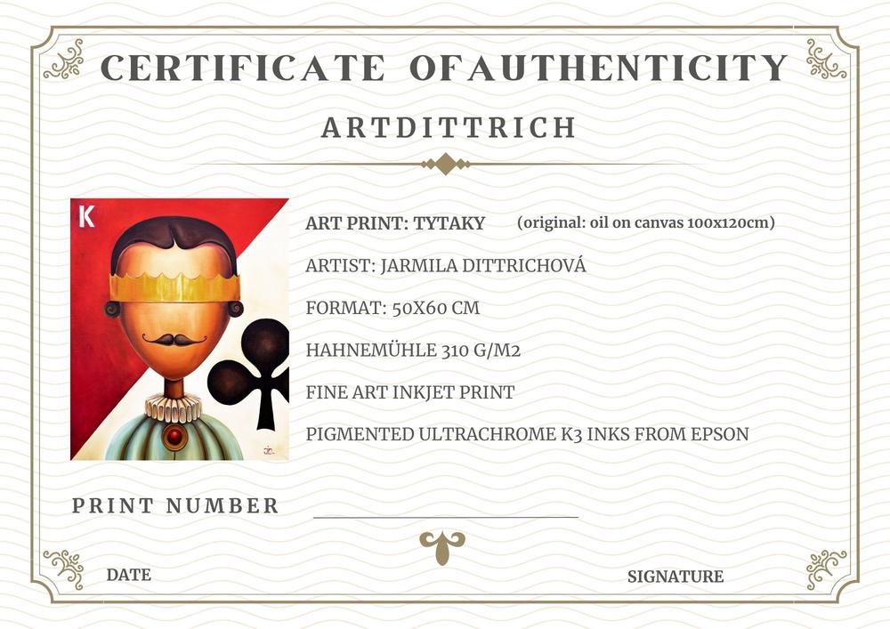 Certifikát pravosti uměleckého tisku pro motiv King.