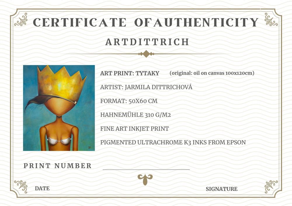 Certifikát pravosti uměleckého tisku pro motiv Princess.