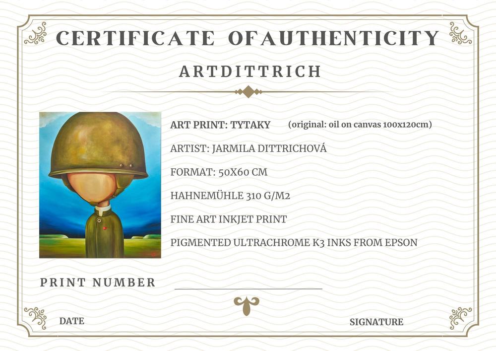 Certifikát pravosti uměleckého tisku pro motiv Tin Hat.